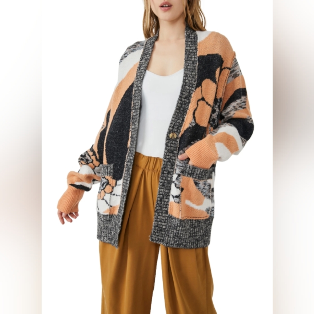 Free People Women's August Cardigan, Color Peach Petals Combo, Size XSmall.